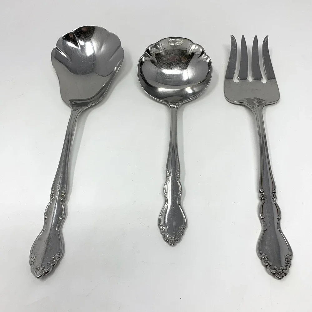 Lot of 3 ONEIDA Dover Heirloom Cube 3 Serving Pieces Meat Fork, Spoons Stainless